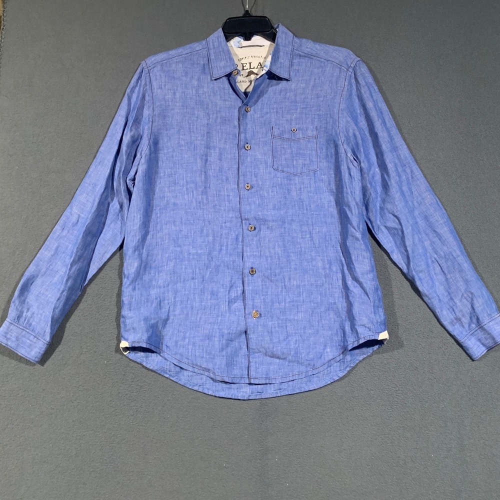 Tommy Bahama Relax Linen Shirt Men Medium Blue Island Modern Fit Coastal Casual